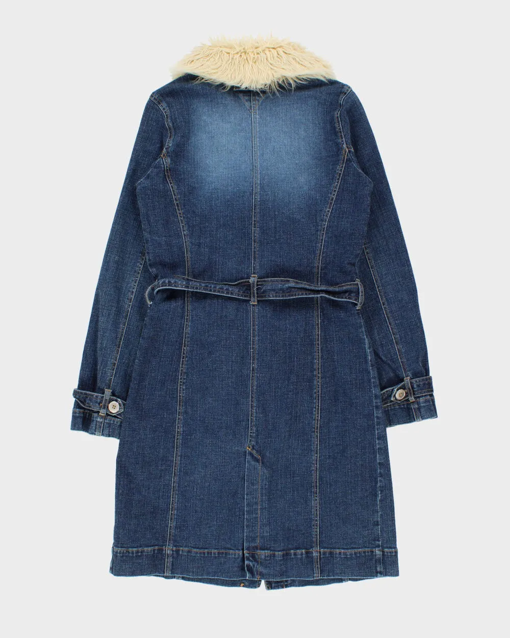 Vintage Y2K 00s Tommy Hilfiger Women's Afghan Belted Long Denim Jacket - S sold by Rokit product image thumbnail 2