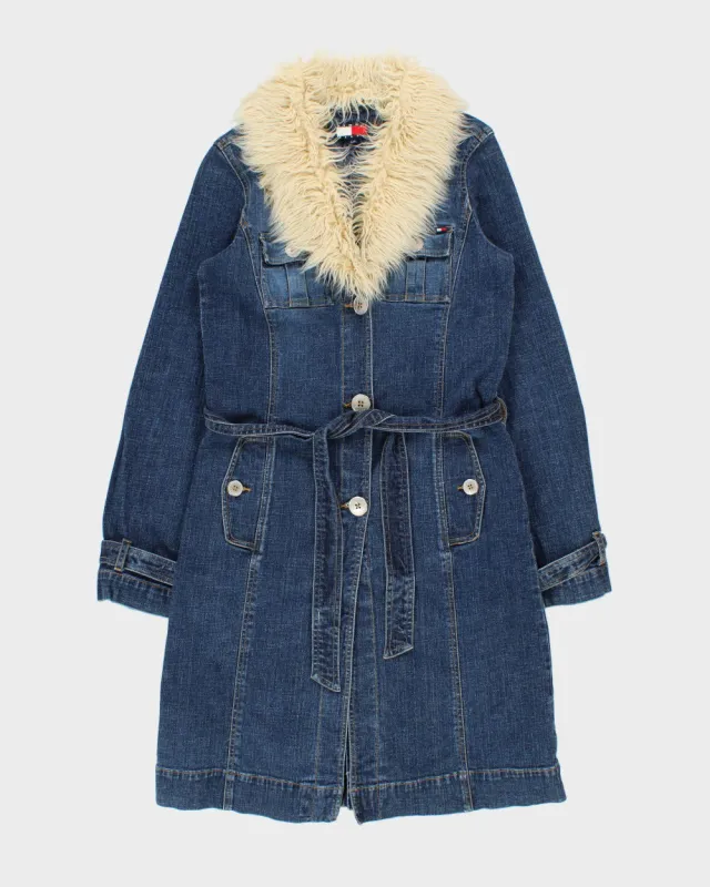 Vintage Y2K 00s Tommy Hilfiger Women's Afghan Belted Long Denim Jacket - S made by Tommy Hilfiger