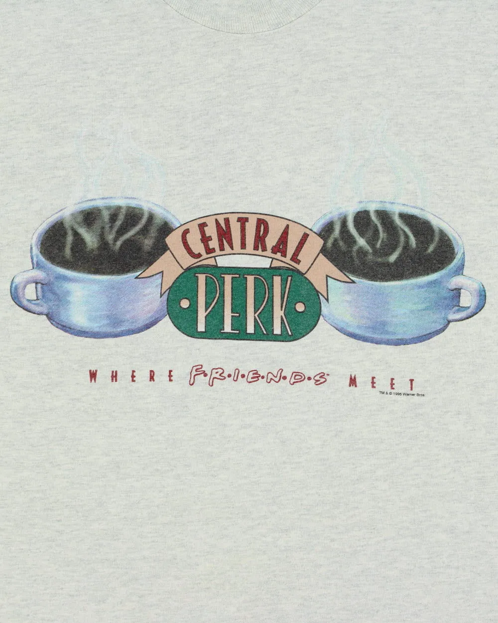 Vintage 1995 Warner Bros. F.R.I.E.N.D.S Central Perk TV Promo Marl Grey Heavyweight Single Stitch Made In USA Crewneck T-Shirt - M sold by Rokit product image thumbnail 4