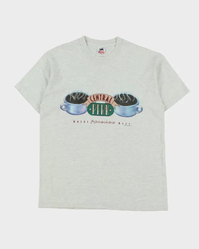 Vintage 1995 Warner Bros. F.R.I.E.N.D.S Central Perk TV Promo Marl Grey Heavyweight Single Stitch Made In USA Crewneck T-Shirt - M made by Fruit of the Loom