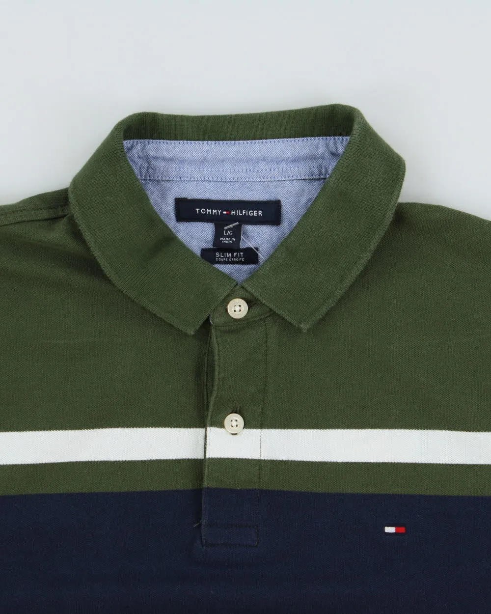 Vintage Tommy Hilfiger Striped Slim Fit Short Sleeve Polo-Shirt - L sold by Rokit product image thumbnail 3