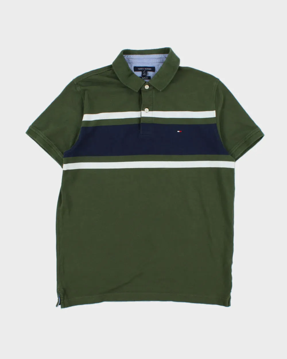 Vintage Tommy Hilfiger Striped Slim Fit Short Sleeve Polo-Shirt - L sold by Rokit