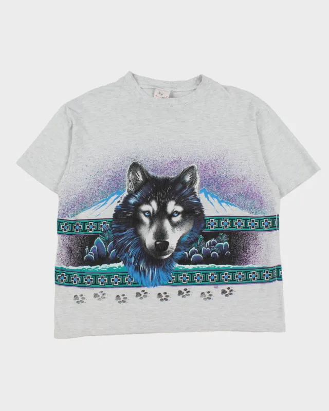 Vintage Sunrise Sportswear Grey Marl Heavyweight Land Wolf Boxy Crewneck T-Shirt - L made by Rokit