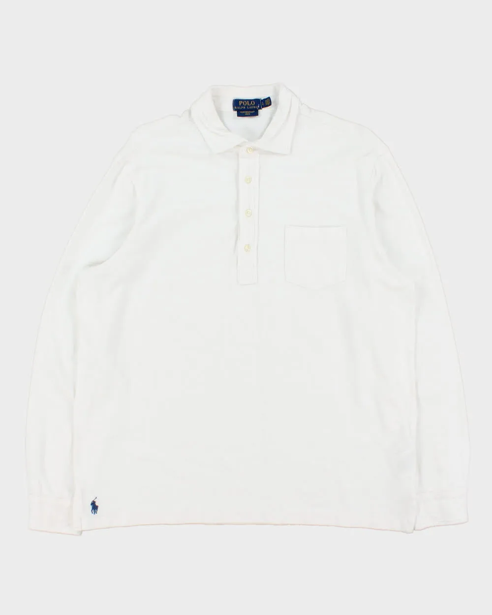 Vintage Polo Ralph Lauren Featherweight Mesh Long Sleeve Button Cuff Pocket Polo Shirt - L sold by Rokit