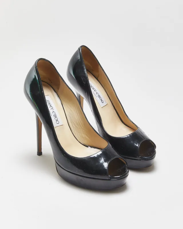 Jimmy Choo Patent Leather Platform Peep Toe Heels - UK4 made by Jimmy Choo