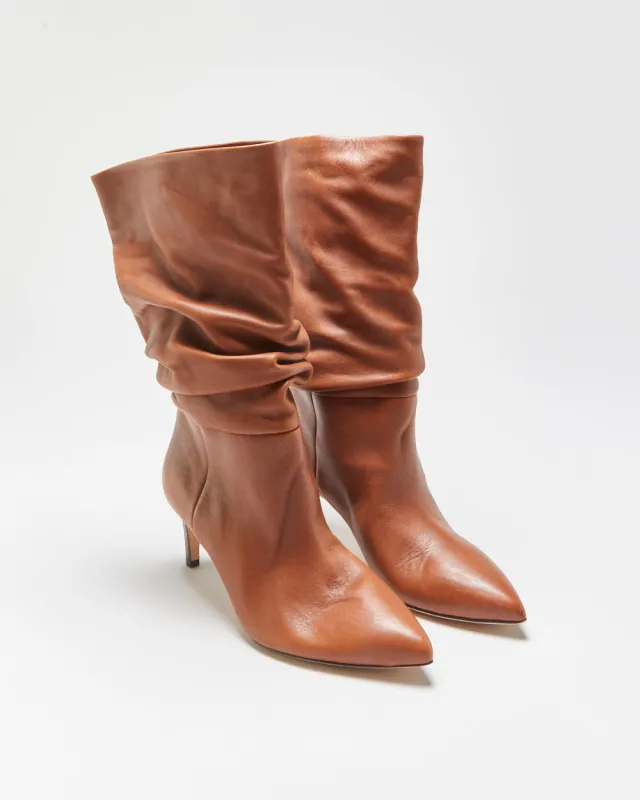 Paris Texas Leather Scrunch Snakeskin Heel Calf Boots - UK4.5 made by Rokit