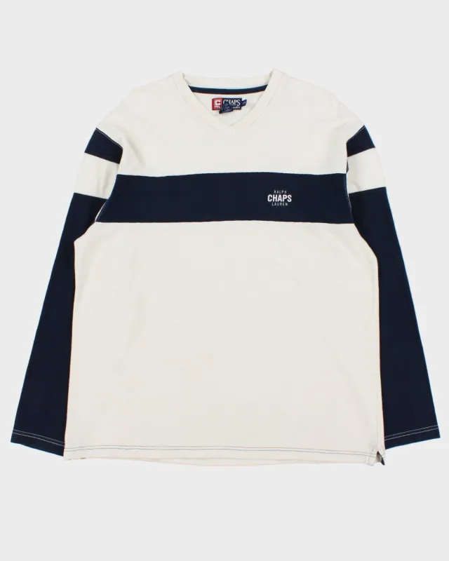 Vintage 1990s Chaps Ralph Lauren Heavyweight Striped Long Sleeve Crewneck Waffle T-Shirt - L made by Ralph Lauren