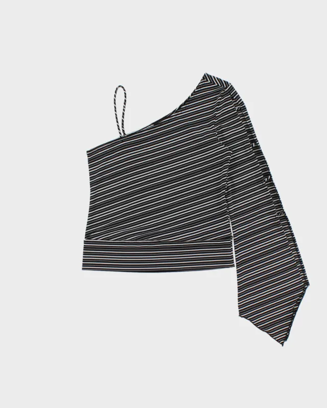Vintage 1990s Chado One Shoulder Striped Sleeve Cut-out Top - S made by Rokit