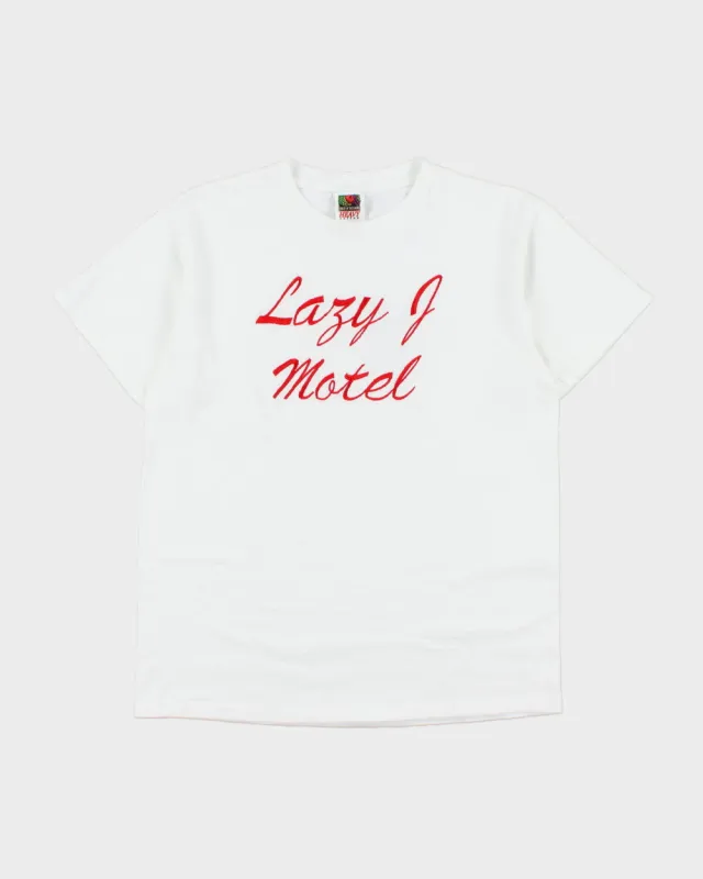 Vintage 1998 Lazy F Motel Texas Heavyweight Embroidered Crewneck T-Shirt - M made by Fruit of the Loom