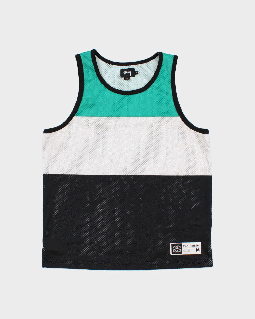 Vintage Stussy International Striped Colourblock Mesh Basketball Jersey - M sold by Rokit
