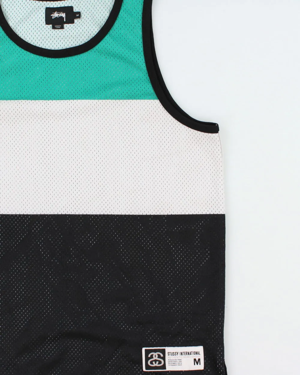 Vintage Stussy International Striped Colourblock Mesh Basketball Jersey - M sold by Rokit product image thumbnail 3