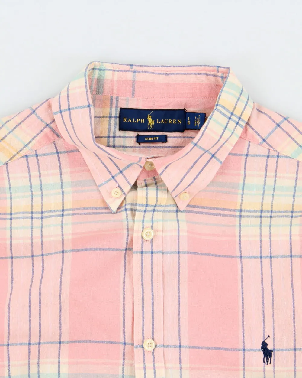 Vintage Ralph Lauren Linen Slim Fit Checked Long Sleeve Shirt - L sold by Rokit product image thumbnail 5