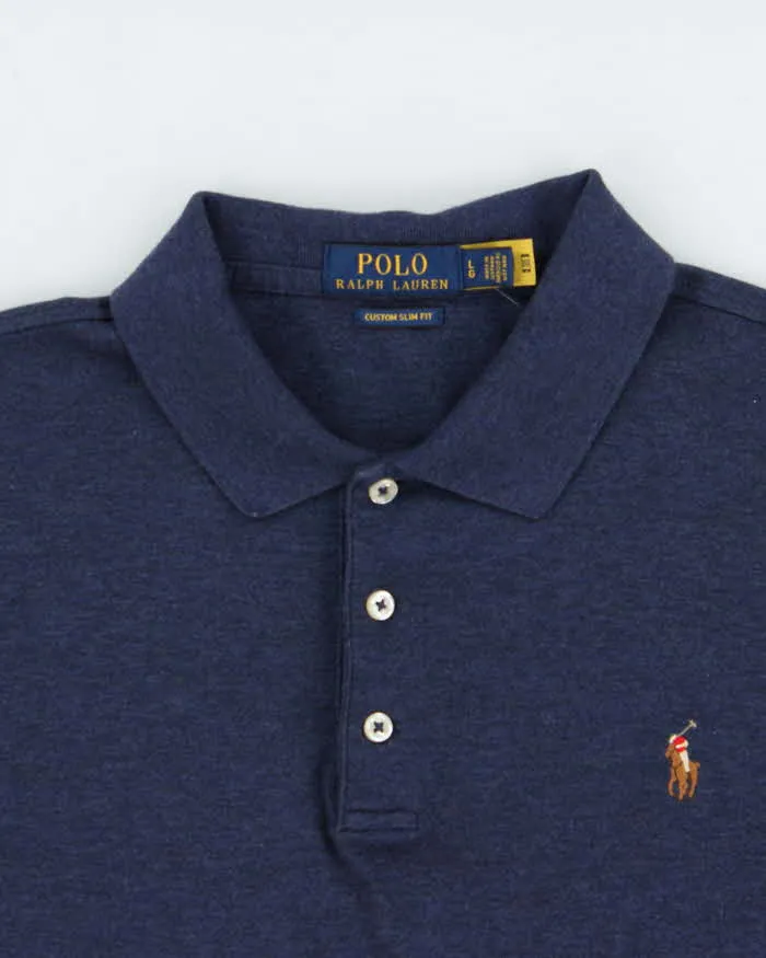 Vintage Polo Ralph Lauren Navy Marl Custom Slim Fit Short Sleeve Polo Shirt - L sold by Rokit product image thumbnail 5