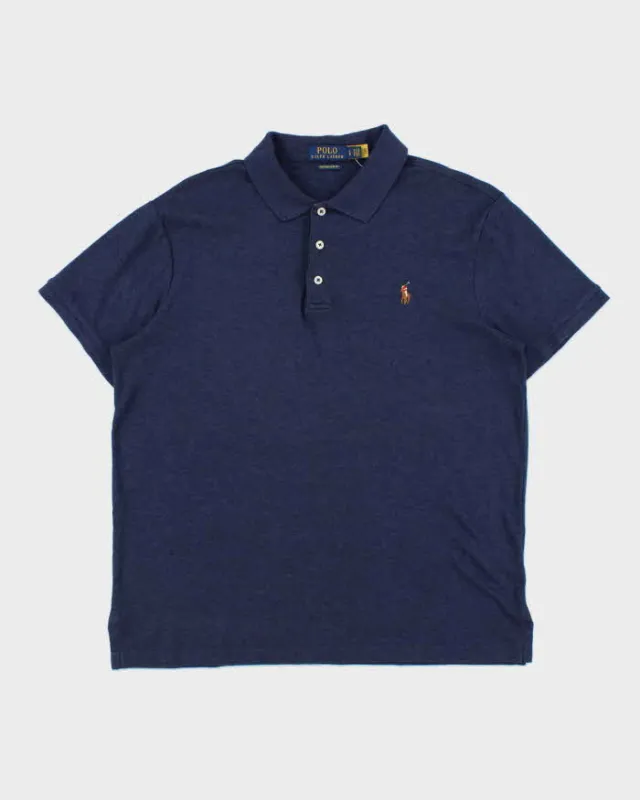 Vintage Polo Ralph Lauren Navy Marl Custom Slim Fit Short Sleeve Polo Shirt - L made by Ralph Lauren
