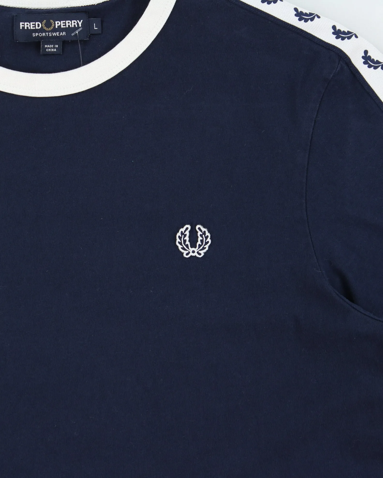 Vintage Fred Perry Navy Taped Classic Crewneck Ringer T-Shirt - L sold by Rokit product image thumbnail 4