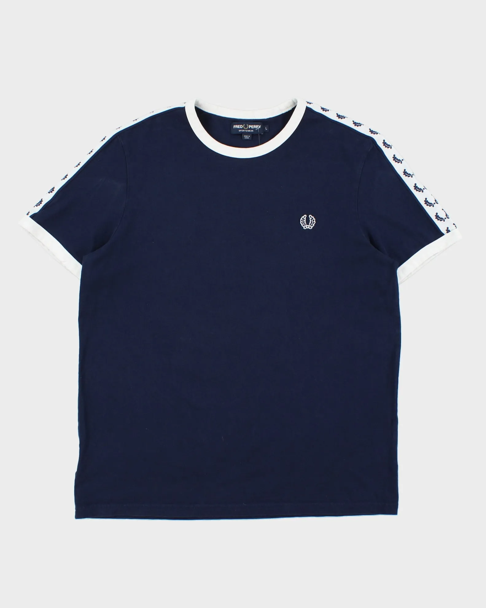 Vintage Fred Perry Navy Taped Classic Crewneck Ringer T-Shirt - L sold by Rokit