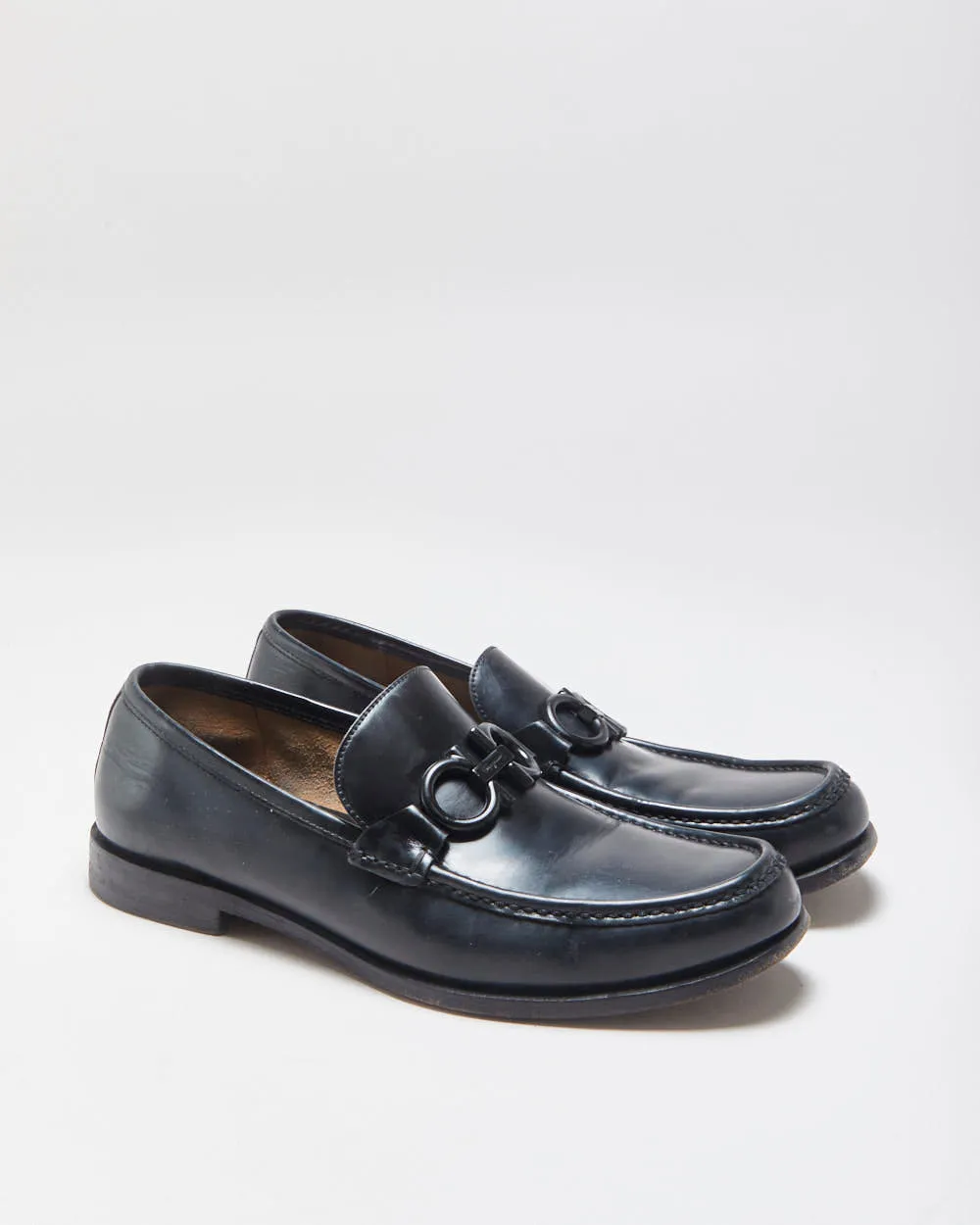 Salvatore Ferragamo Black Gancini Leather Buckle Loafers - UK7.5 sold by Rokit