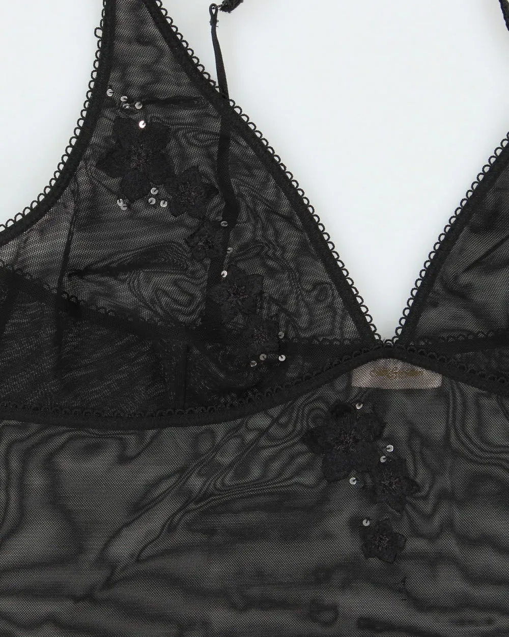 Vintage 1990s Silk & Satin Embroidered Mesh Slip Dress - M sold by Rokit product image thumbnail 4