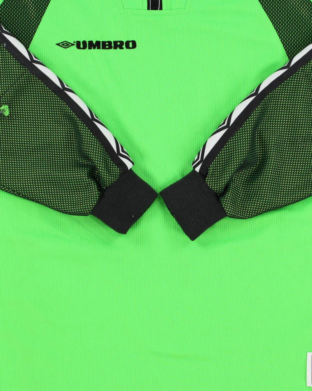 Vintage 1990s Umbro Volt Green Zip Collar Padded Long Sleeve Football Goalkeeper Shirt - L sold by Rokit product image thumbnail 4