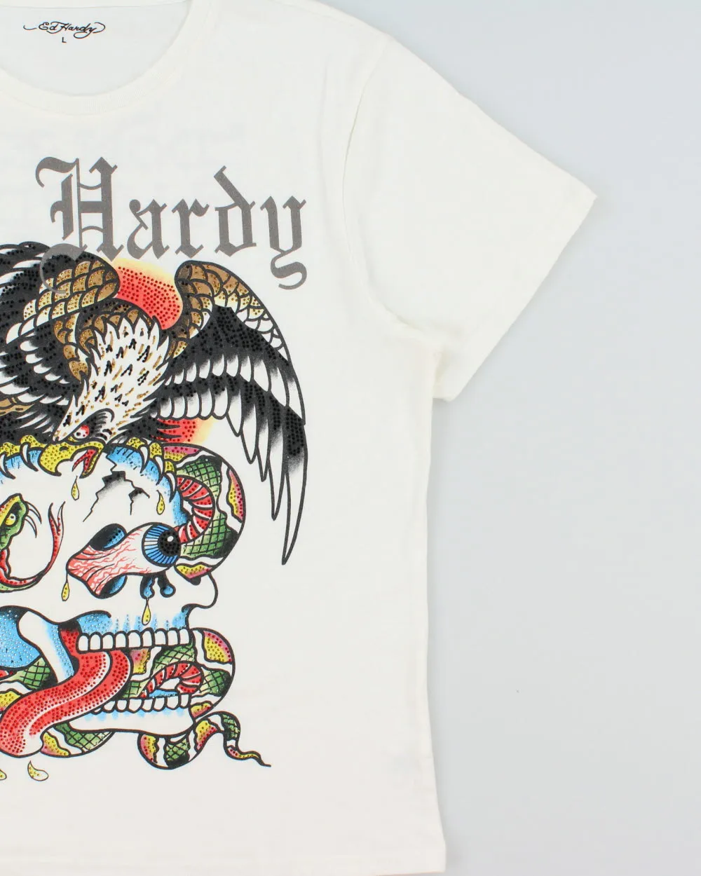 Ed Hardy Heavyweight Diamante Embellished Skull Graphic Crewneck T-Shirt - L sold by Rokit product image thumbnail 3