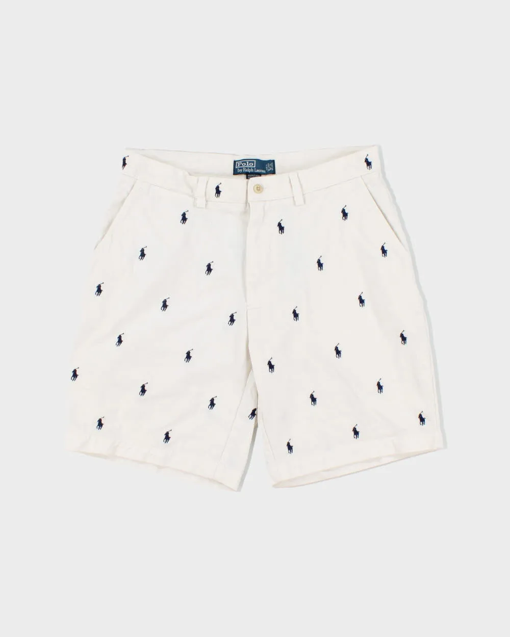Vintage Polo Ralph Lauren Repeat Pony Embroidered Relaxed Fit Chino 'Prospect' Shorts - W33 sold by Rokit