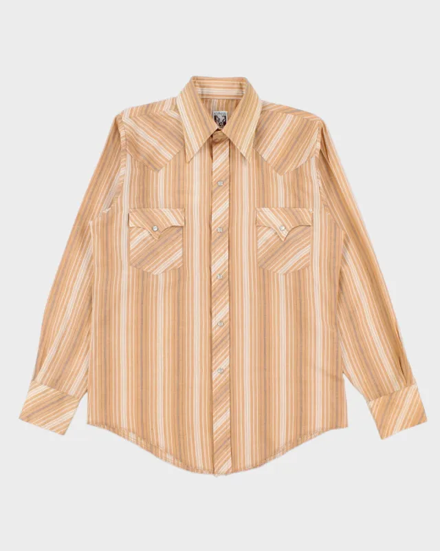 Vintage 1970s Karman Perma Press Striped Pearl Snap Button Long Sleeve Western Shirt - S made by Rokit