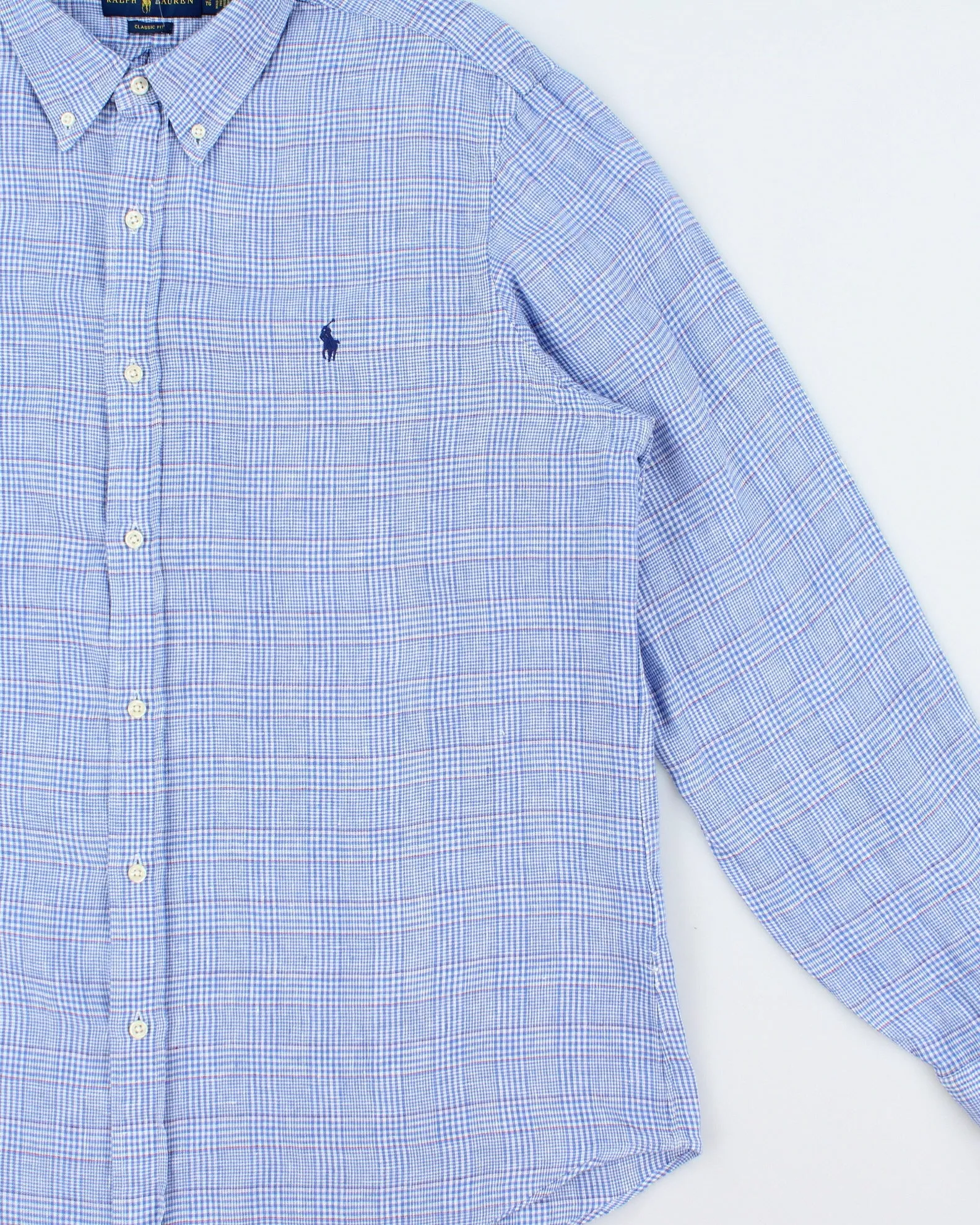 Vintage Ralph Lauren Houndstooth Gingham Linen Classic Fit Long Sleeve Shirt - XL sold by Rokit product image thumbnail 3