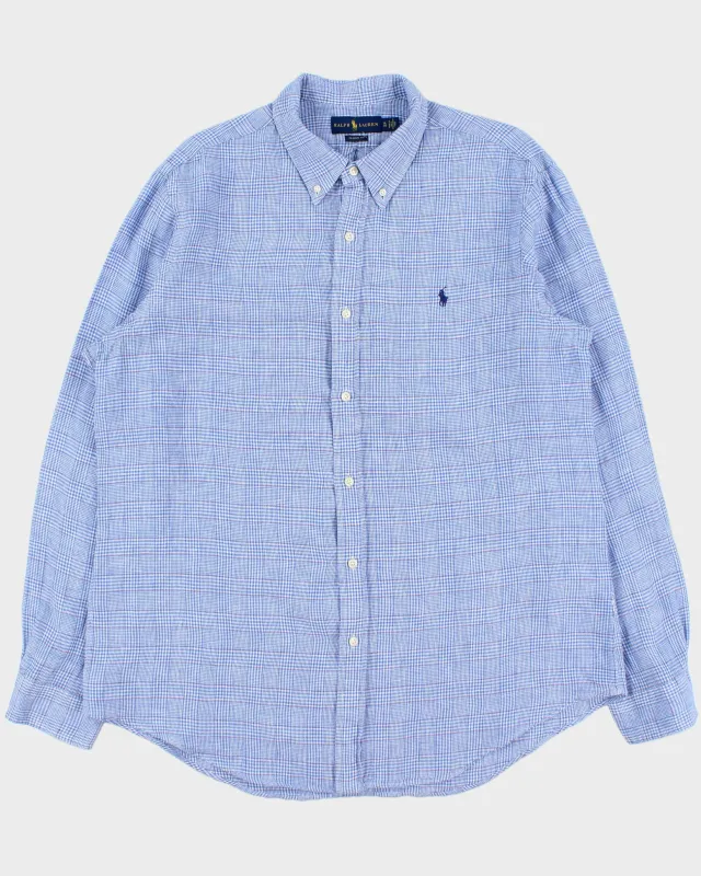 Vintage Ralph Lauren Houndstooth Gingham Linen Classic Fit Long Sleeve Shirt - XL made by Ralph Lauren