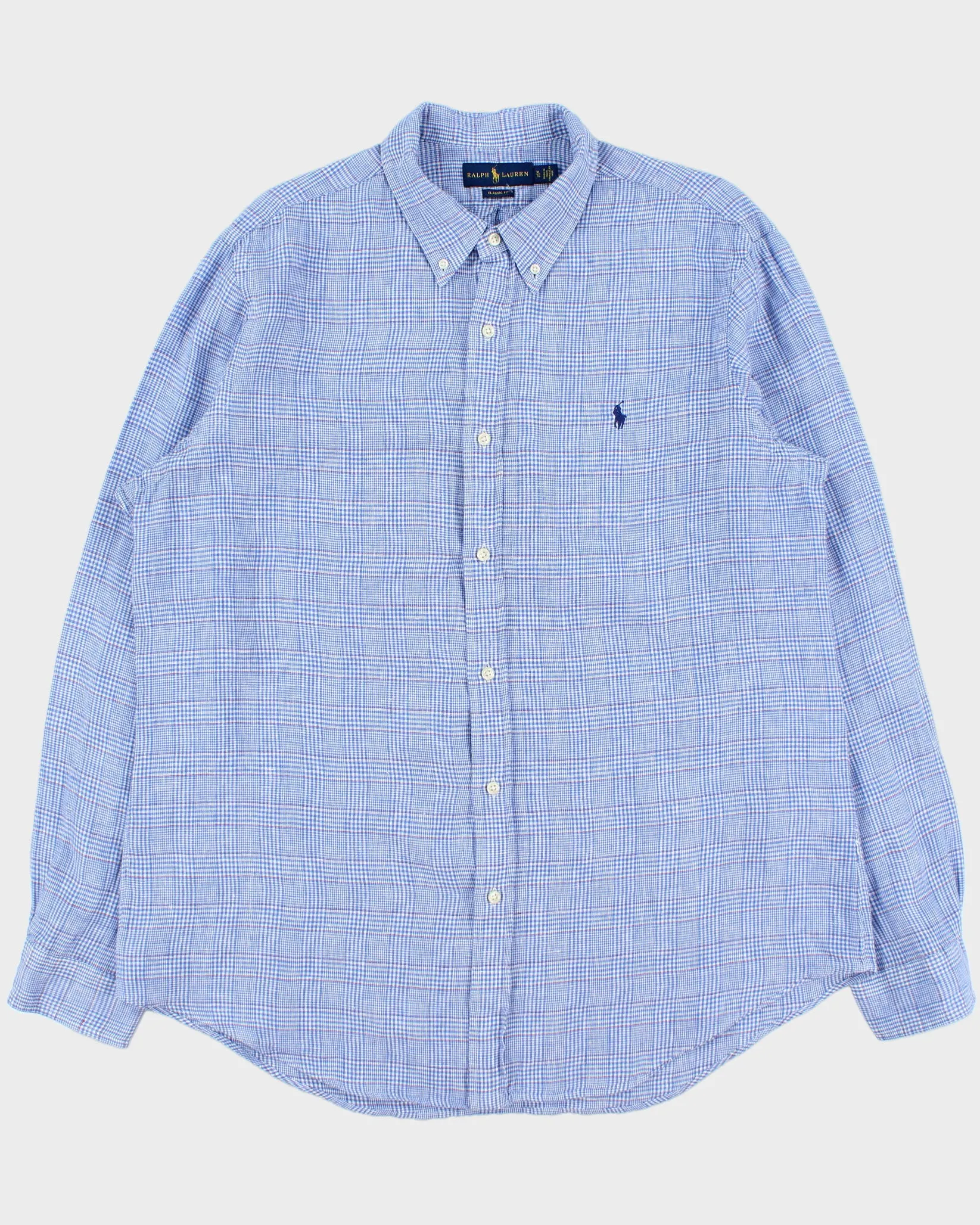 Vintage Ralph Lauren Houndstooth Gingham Linen Classic Fit Long Sleeve Shirt - XL sold by Rokit