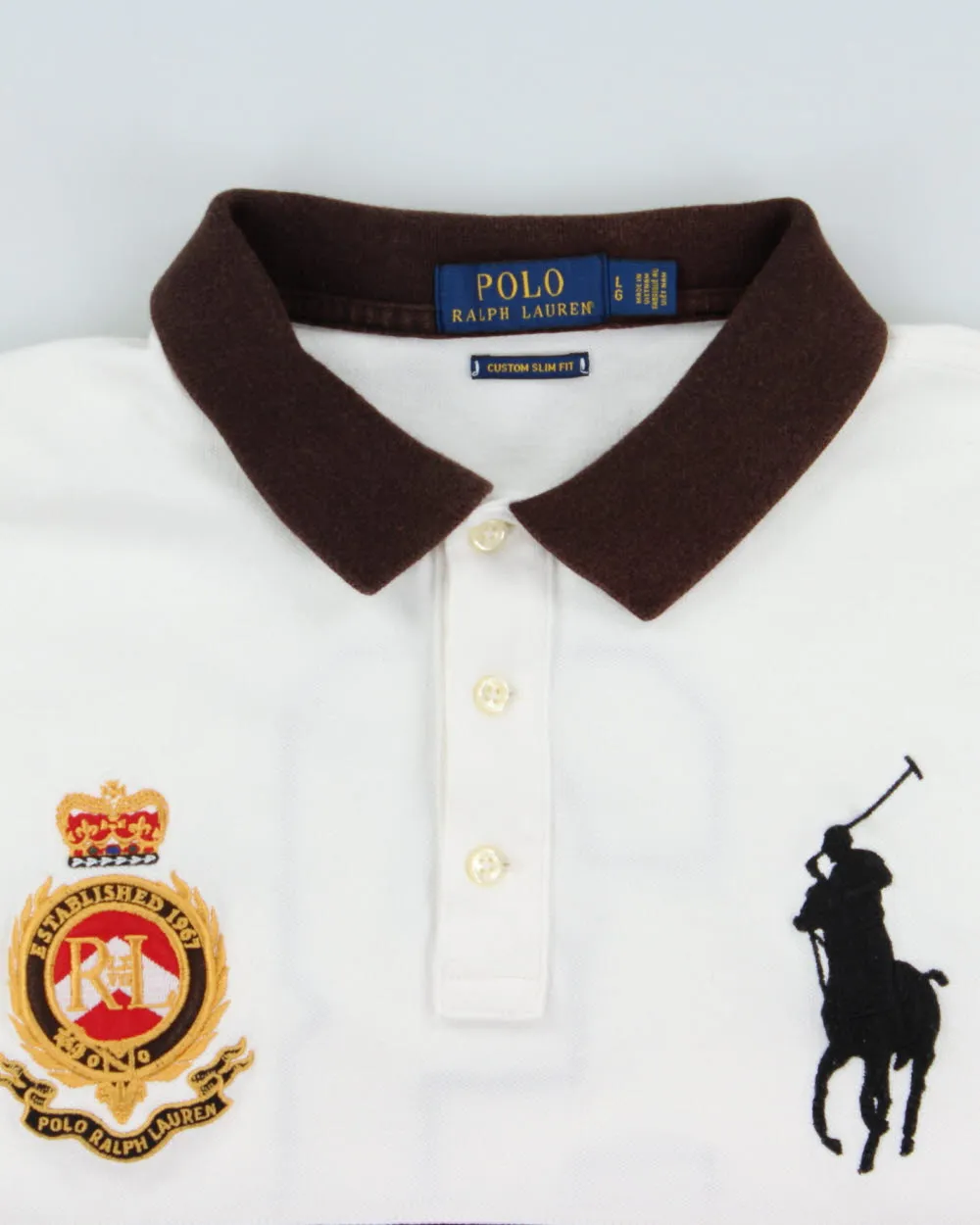 Vintage Polo Ralph Lauren Big Pony #3 Crest Spell Out Custom Slim Fit Short Sleeve Polo Shirt - L sold by Rokit product image thumbnail 5