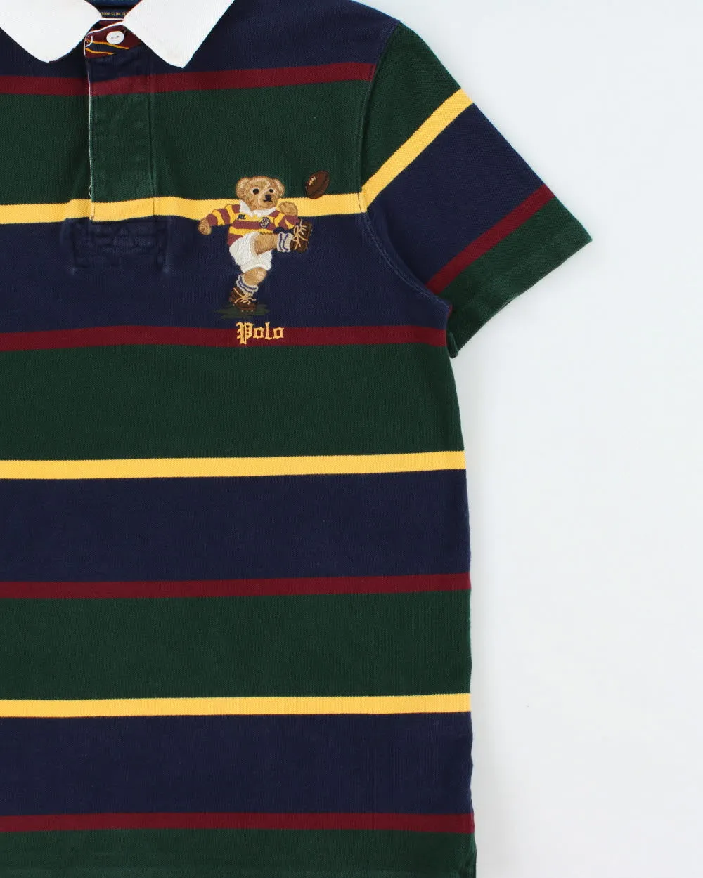 Vintage Polo Ralph Lauren Rugby Bear Striped Custom Slim Fit Short Sleeve Polo Shirt - M sold by Rokit product image thumbnail 3