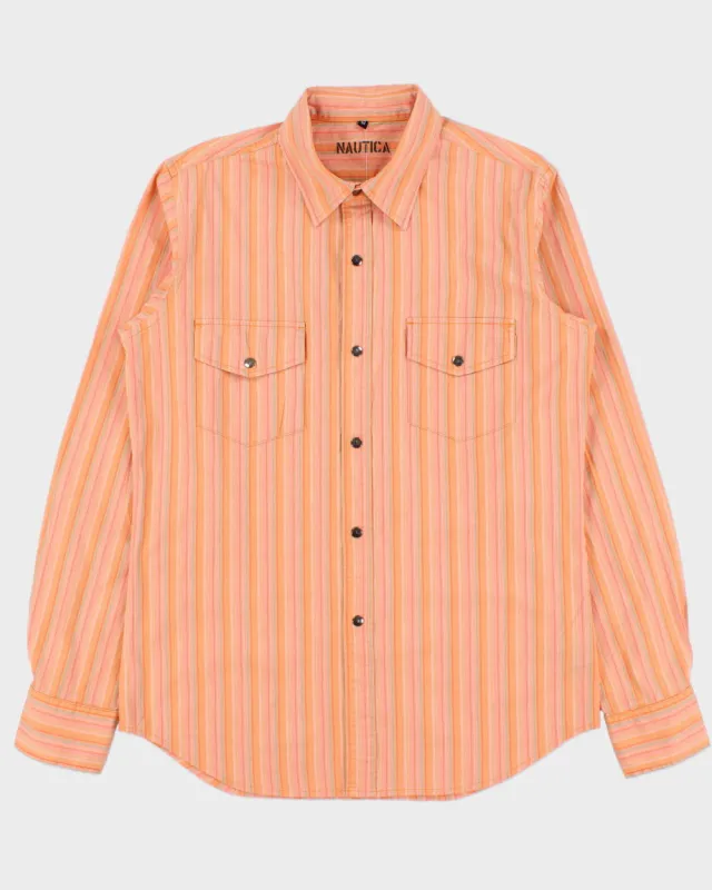 Vintage Y2K 00s Nautica Striped Snap Button Long Sleeve Pocket Shirt - M made by Nautica