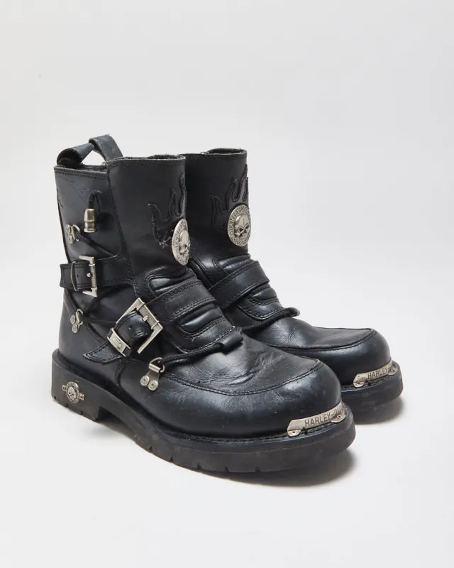 Vintage Harley Davidson Black Leather Chunky Buckle Biker Boots - UK9.5 made by Harley-Davidson