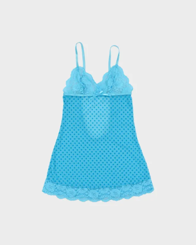 Vintage Y2K 2000s Velvet Polka Dot Mesh Backless Cami Top - XS made by Rokit