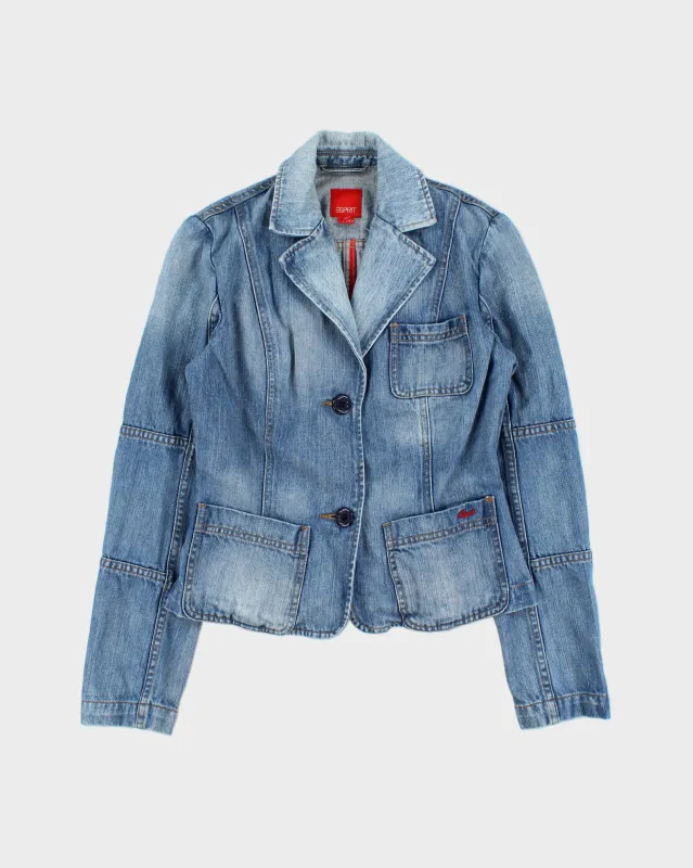 Vintage Y2K 00s Esprit Women's Medium Wash Denim Structured Blazer Jacket - S made by Esprit