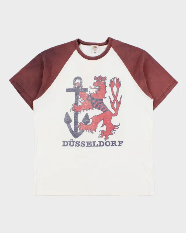 Vintage Y2K 00s Dusseldorf Midweight Crewneck Baseball T-Shirt - L made by Fruit of the Loom