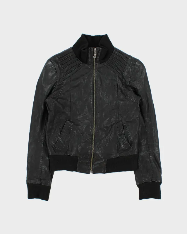 Vintage Y2K 00s Danier Women's Wool Ribbed Leather Cafe Racer Biker Jacket - S made by Rokit