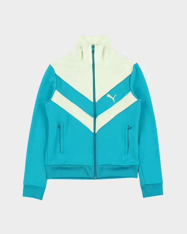 Vintage Y2K 00s Puma Women's Teal Striped Funnel Neck Track Jacket - S made by Puma