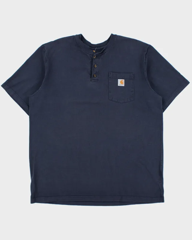 Vintage Carhartt Navy Dearborn Heavyweight Original Fit Henley Pocket T-Shirt - XL made by Carhartt