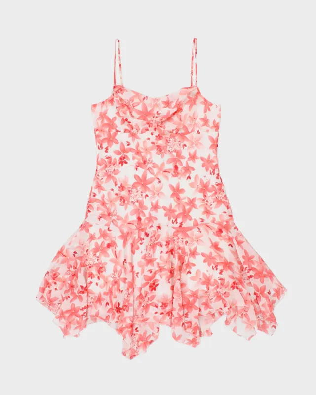 Vintage Y2K 2000s Jessica Cowl Neck Floral Drop Waist Dress - L made by Rokit