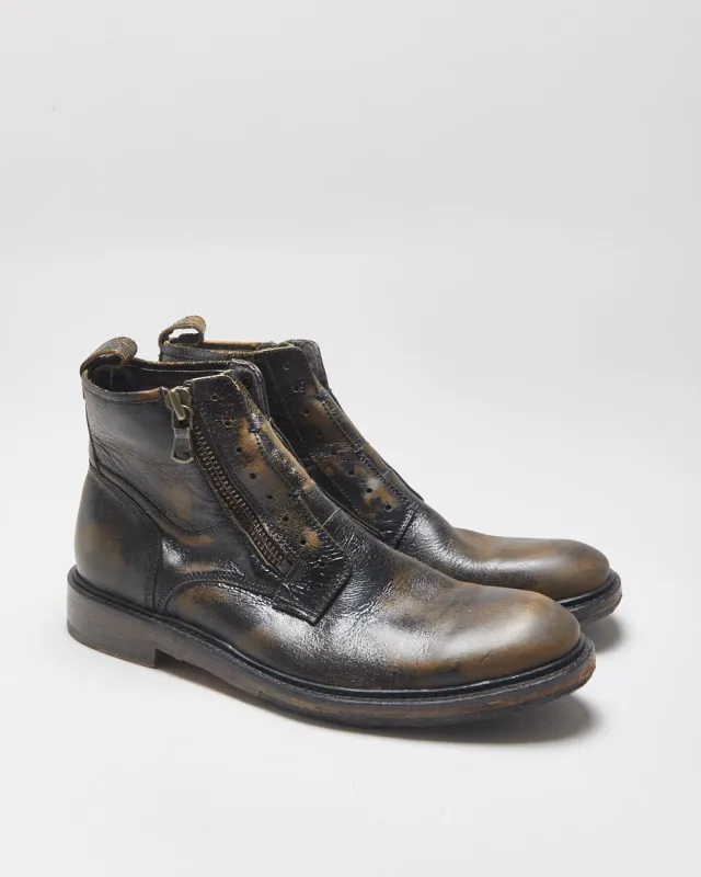 John Varatos U.S.A Laceless Leather Patina Biker Boots - UK7 made by Rokit
