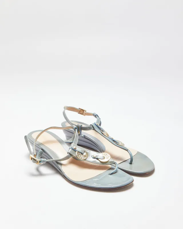 Vintage Y2K 00s Fendi Iridescent Patent Leather Wedge Strappy Split Toe Sandals - UK3.5 made by Fendi