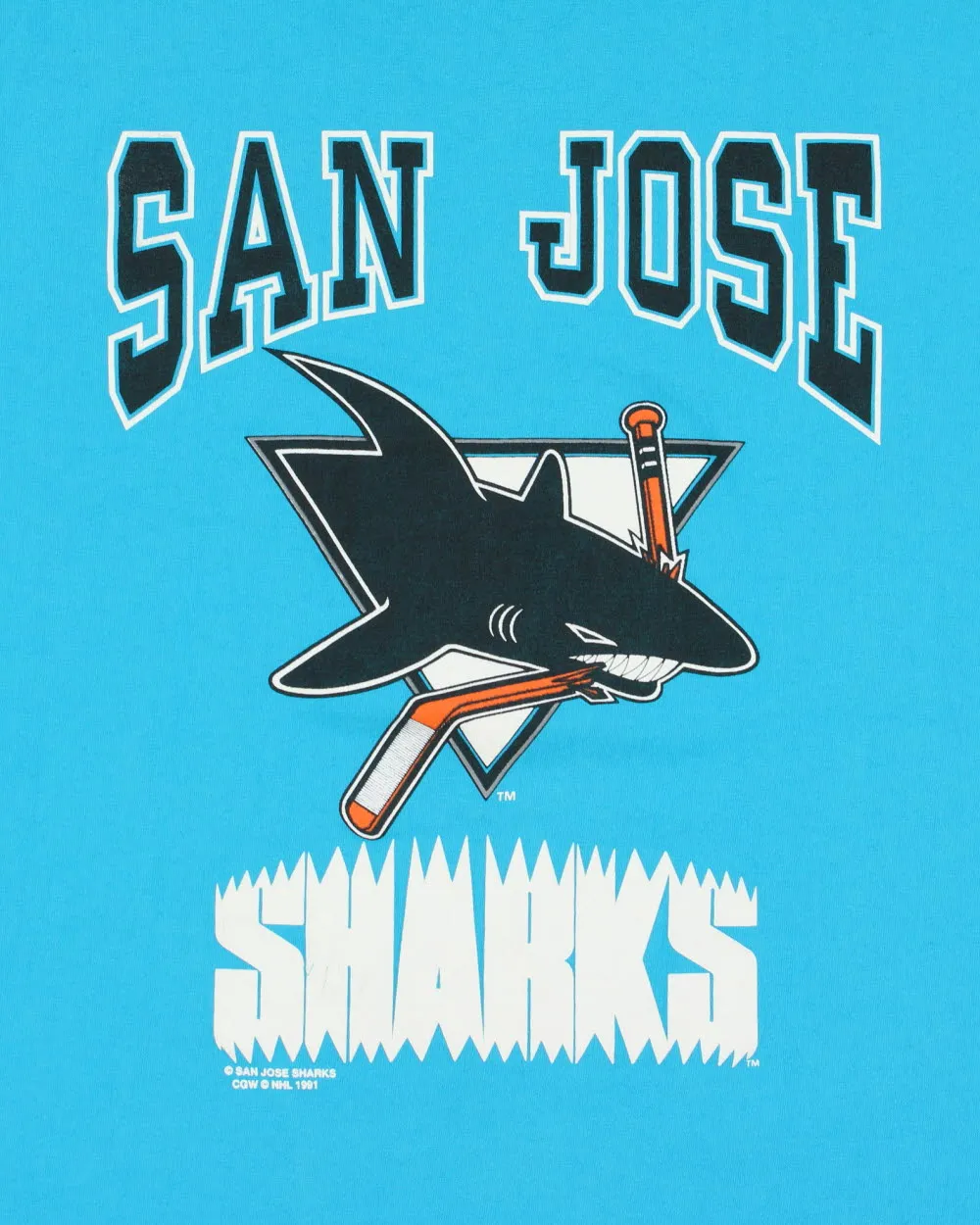 Vintage 1991 San Jose Sharks NHL Heavyweight Waves Single Stitch Made In Canada Crewneck T-Shirt - XL sold by Rokit product image thumbnail 4