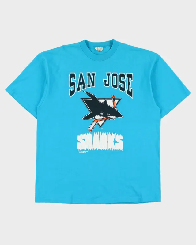 Vintage 1991 San Jose Sharks NHL Heavyweight Waves Single Stitch Made In Canada Crewneck T-Shirt - XL made by NHL