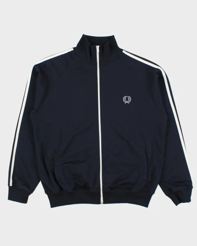 Vintage Y2K 00s Fred Perry Navy Striped Classic Funnel Neck Track Jacket - M made by Fred Perry
