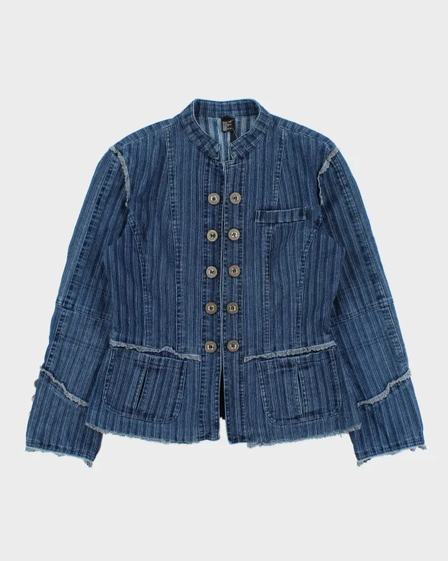 Vintage Y2K 00s Women's Striped Lace Detailed Clasp Closure Denim Jacket - S made by Rokit
