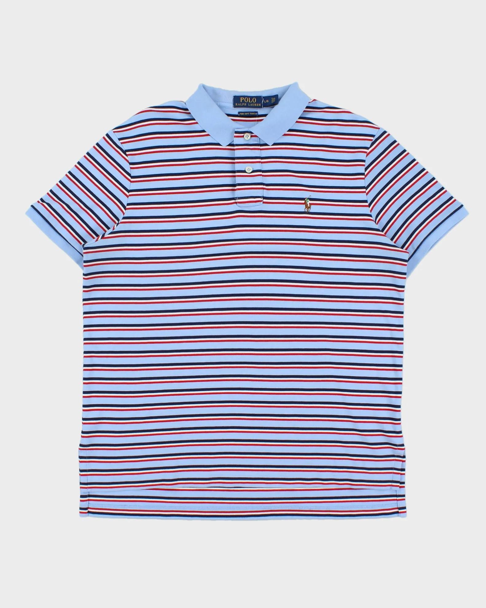Vintage Polo Ralph Lauren Striped Pima Soft Touch Short Sleeve Polo Shirt - L sold by Rokit