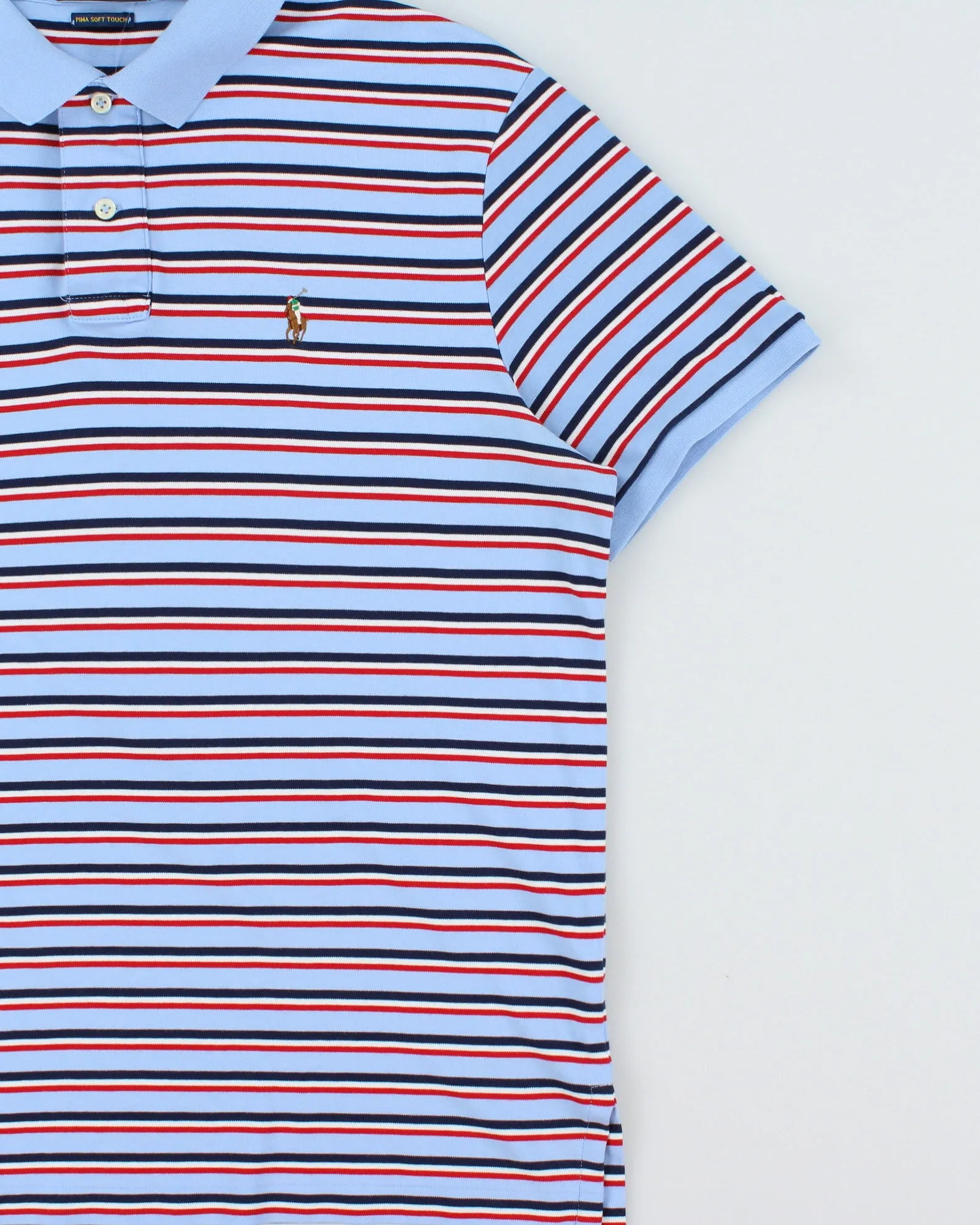 Vintage Polo Ralph Lauren Striped Pima Soft Touch Short Sleeve Polo Shirt - L sold by Rokit product image thumbnail 3