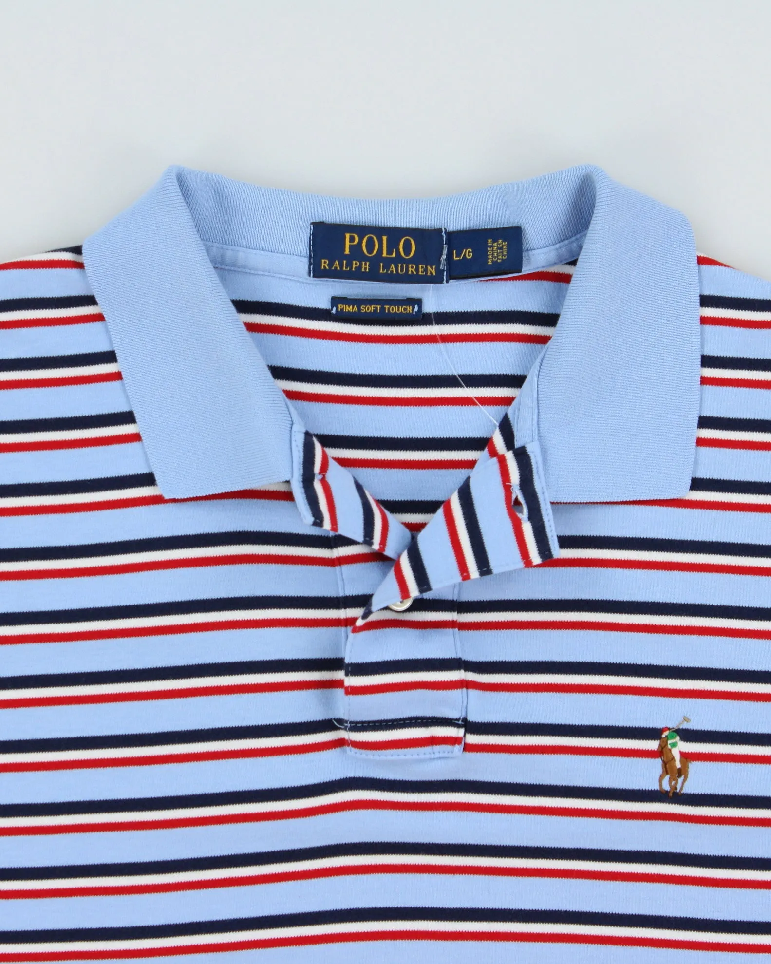 Vintage Polo Ralph Lauren Striped Pima Soft Touch Short Sleeve Polo Shirt - L sold by Rokit product image thumbnail 5