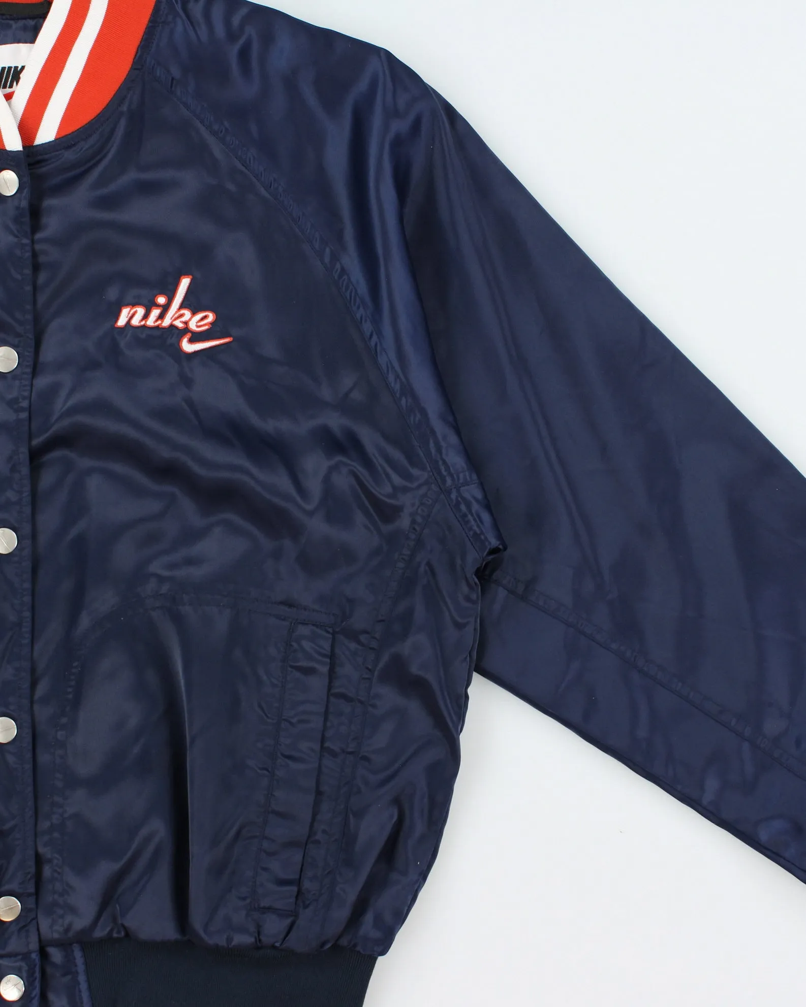 Vintage 1990s Nike Women's Satin Shell Embroidered Varsity Bomber Jacket - M sold by Rokit product image thumbnail 3